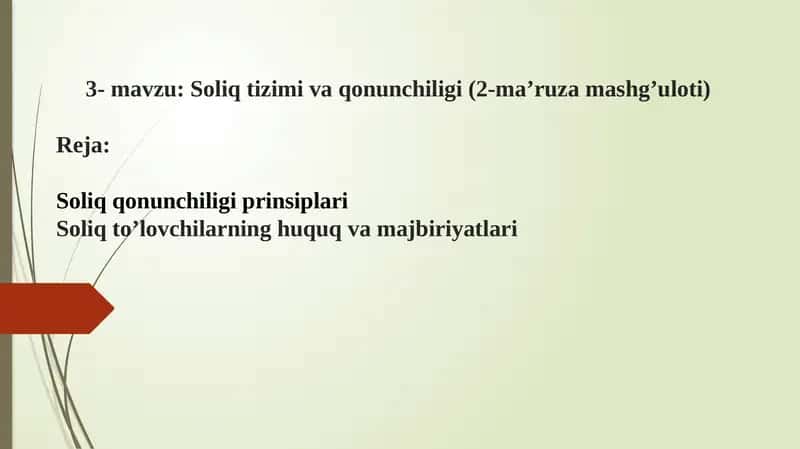 Soliq tizimi va qonunchiligi