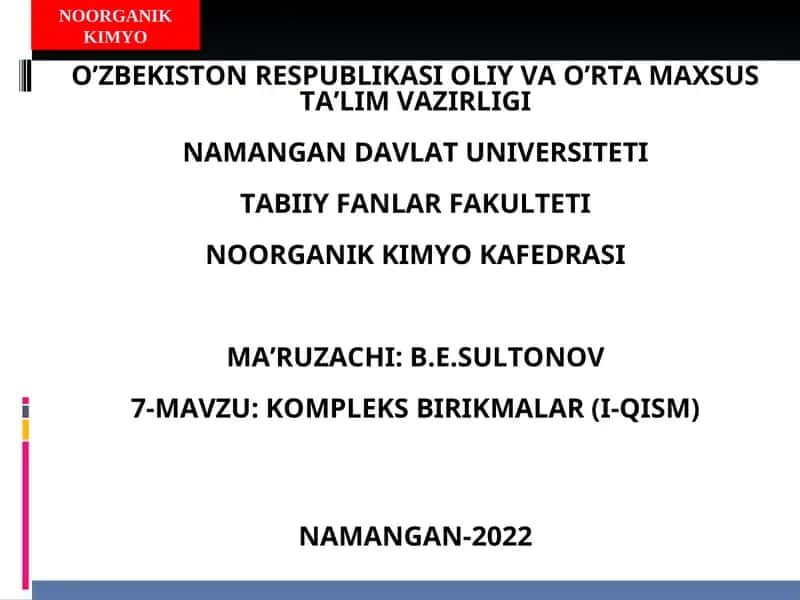 KOMPLEKS BIRIKMALAR (I-QISM)