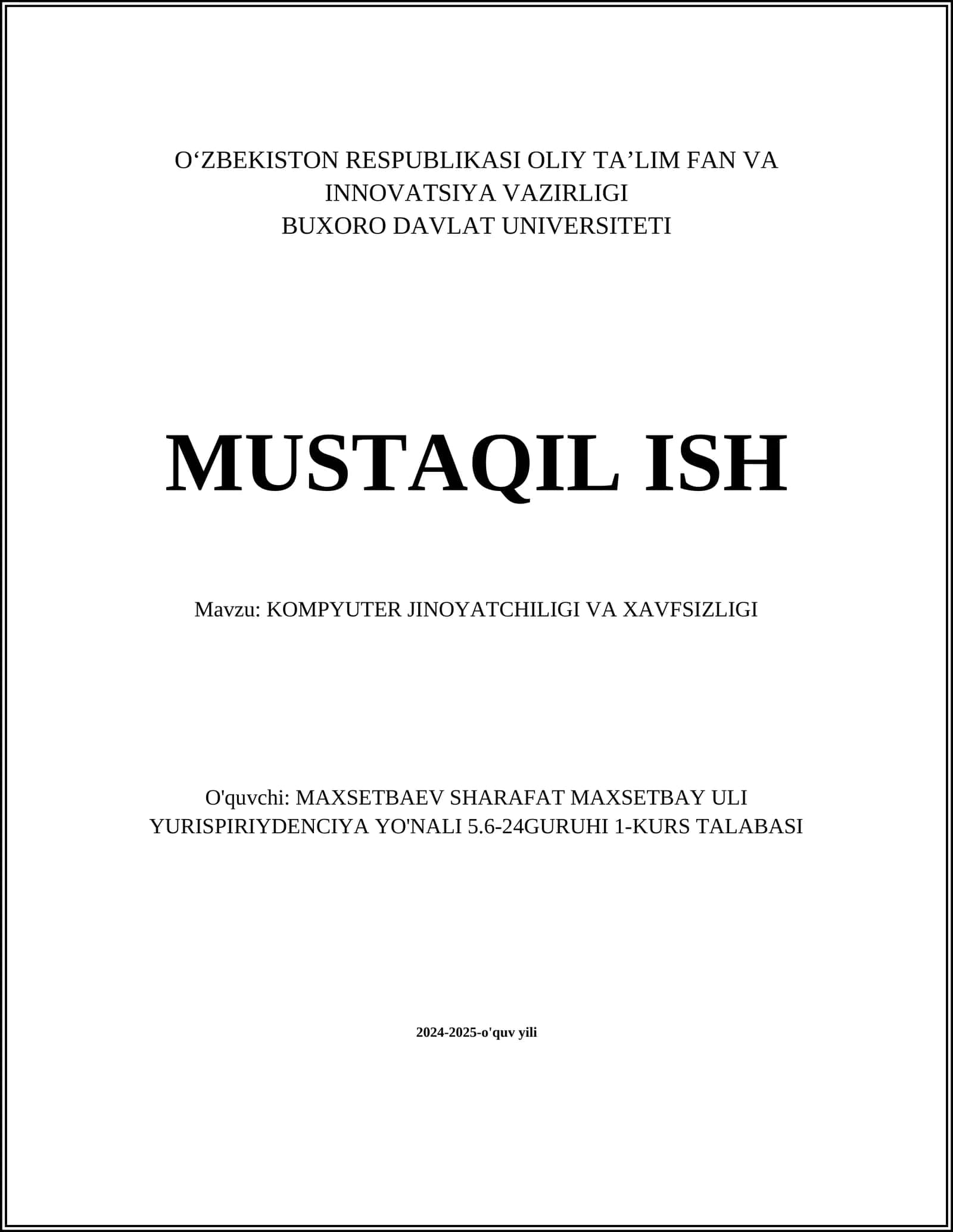 KOMPYUTER JINOYATCHILIGI VA XAVFSIZLIGI