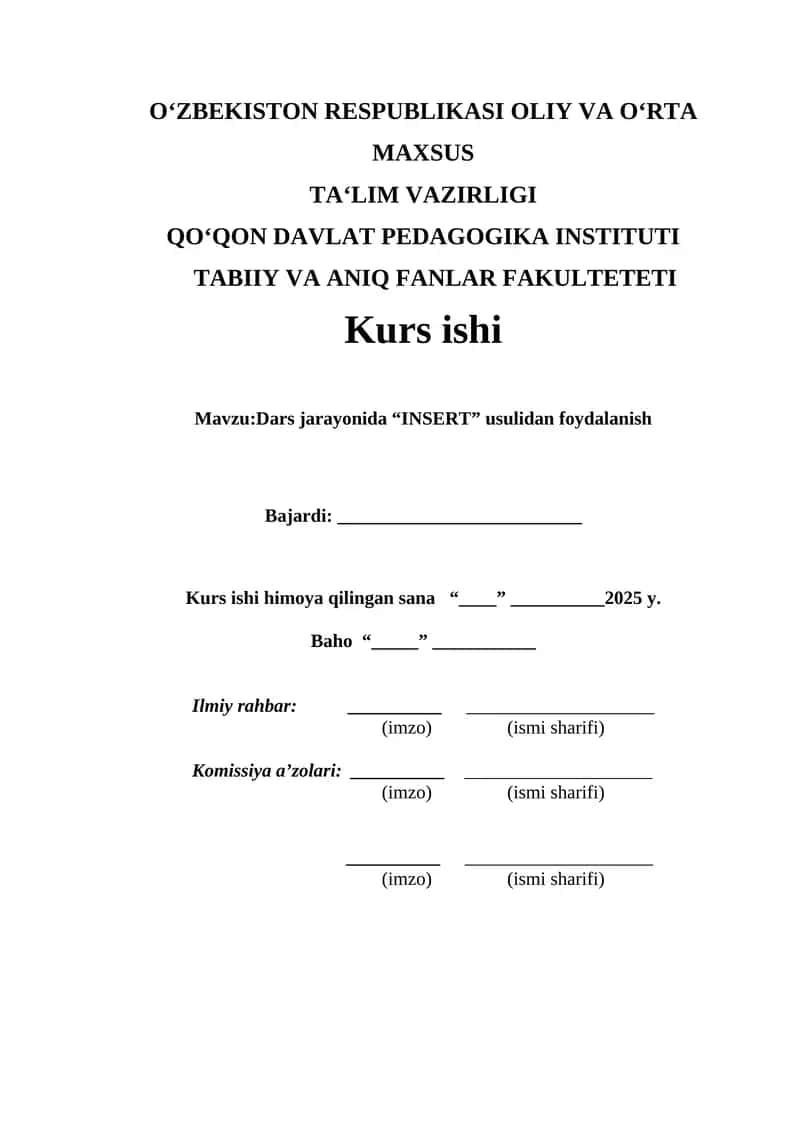 Dars jarayonida “INSERT” usulidan foydalanish