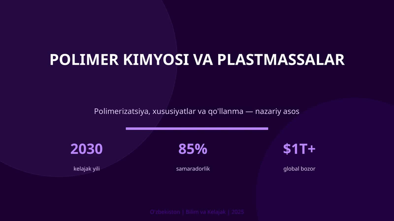 POLIMER KIMYOSI VA PLASTMASSALAR