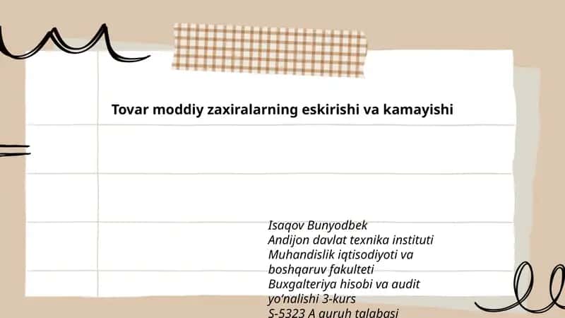 Tovar moddiy zaxiralarning eskirishi va kamayishi