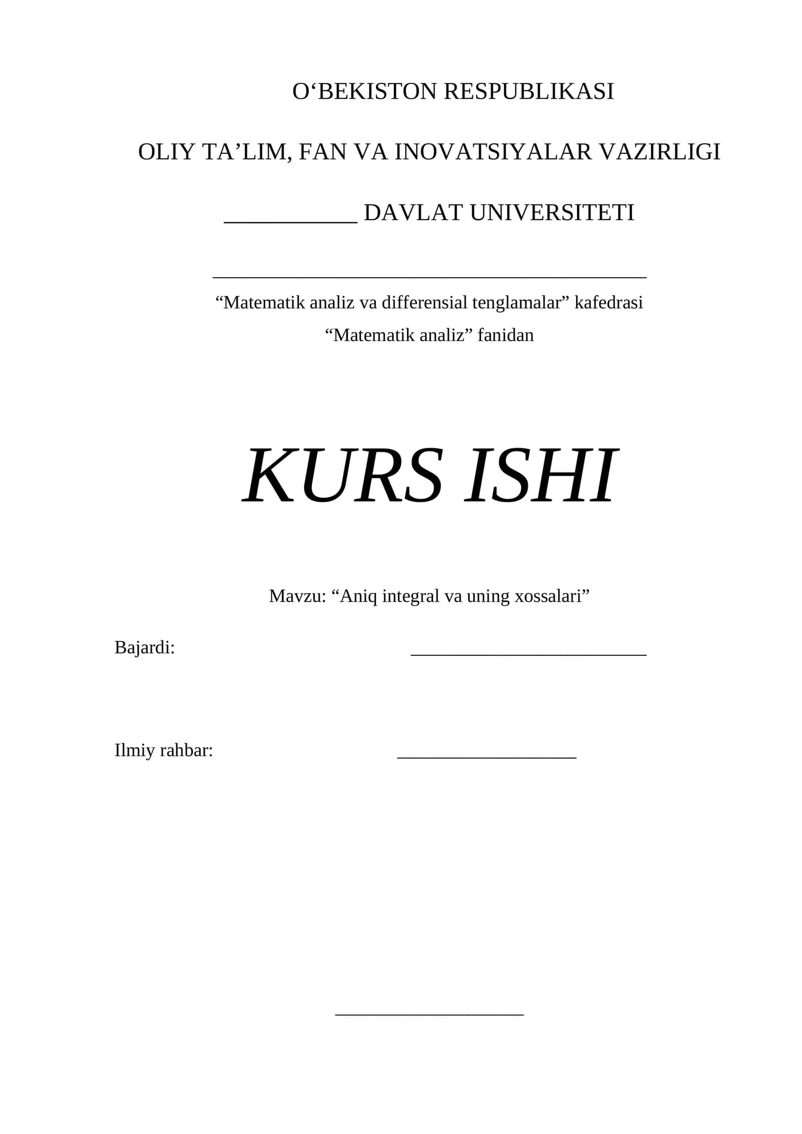 Aniq integra va uning xossalari