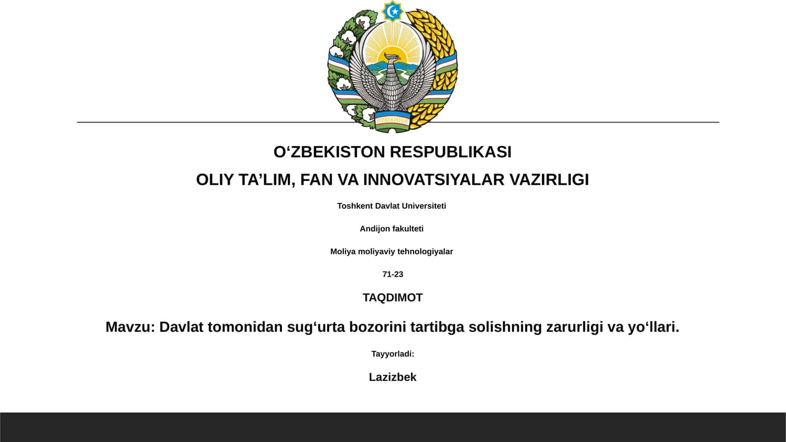 Davlat tomonidan sug‘urta bozorini tartibga solishning zarurligi va yo‘llari