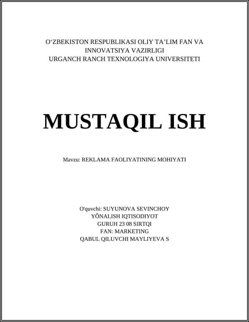 REKLAMA FAOLIYATINING MOHIYATI