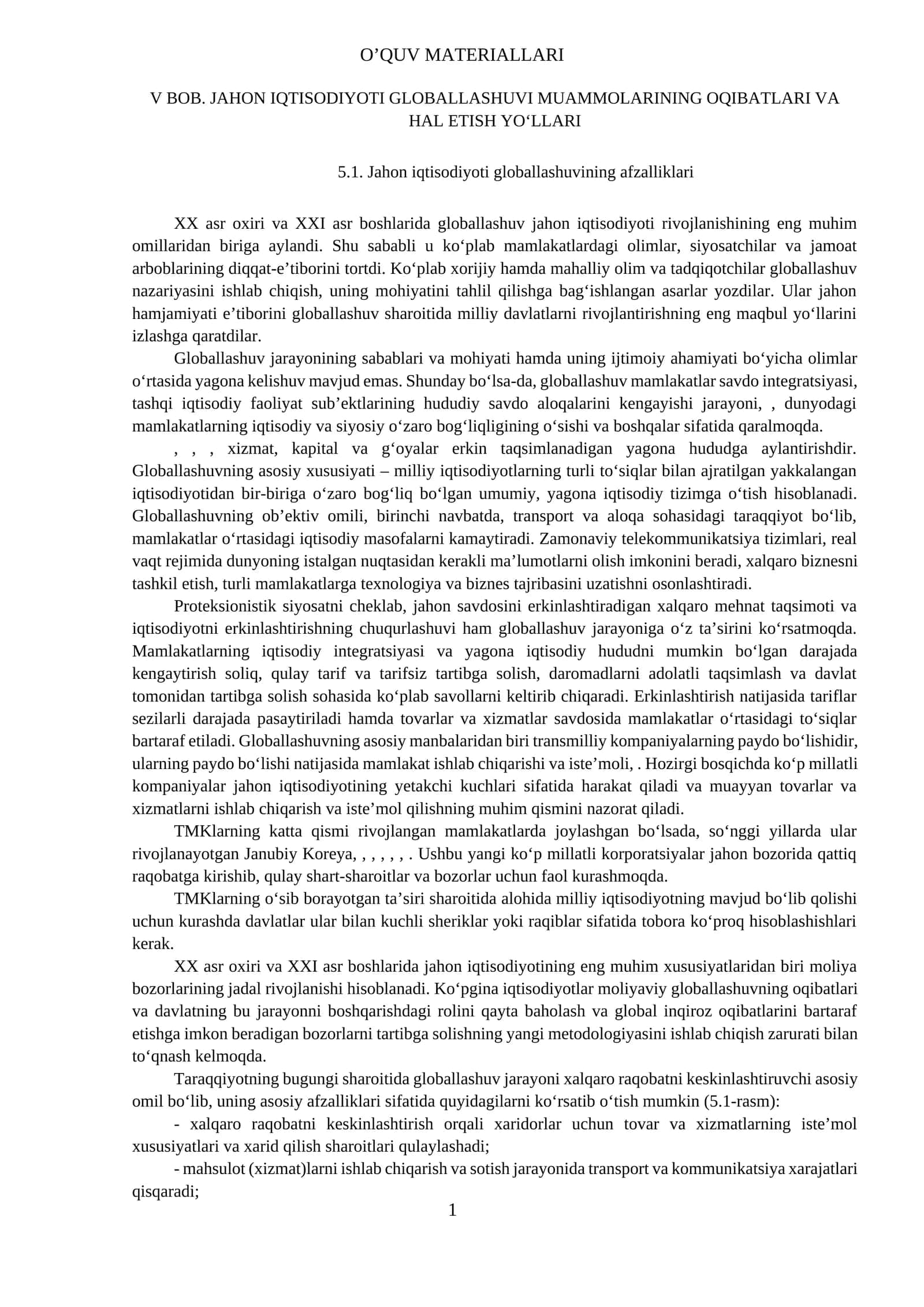 JAHON IQTISODIYOTI GLOBALLASHUVI MUAMMOLARINING OQIBATLARI VA HAL ETISH YO‘LLARI