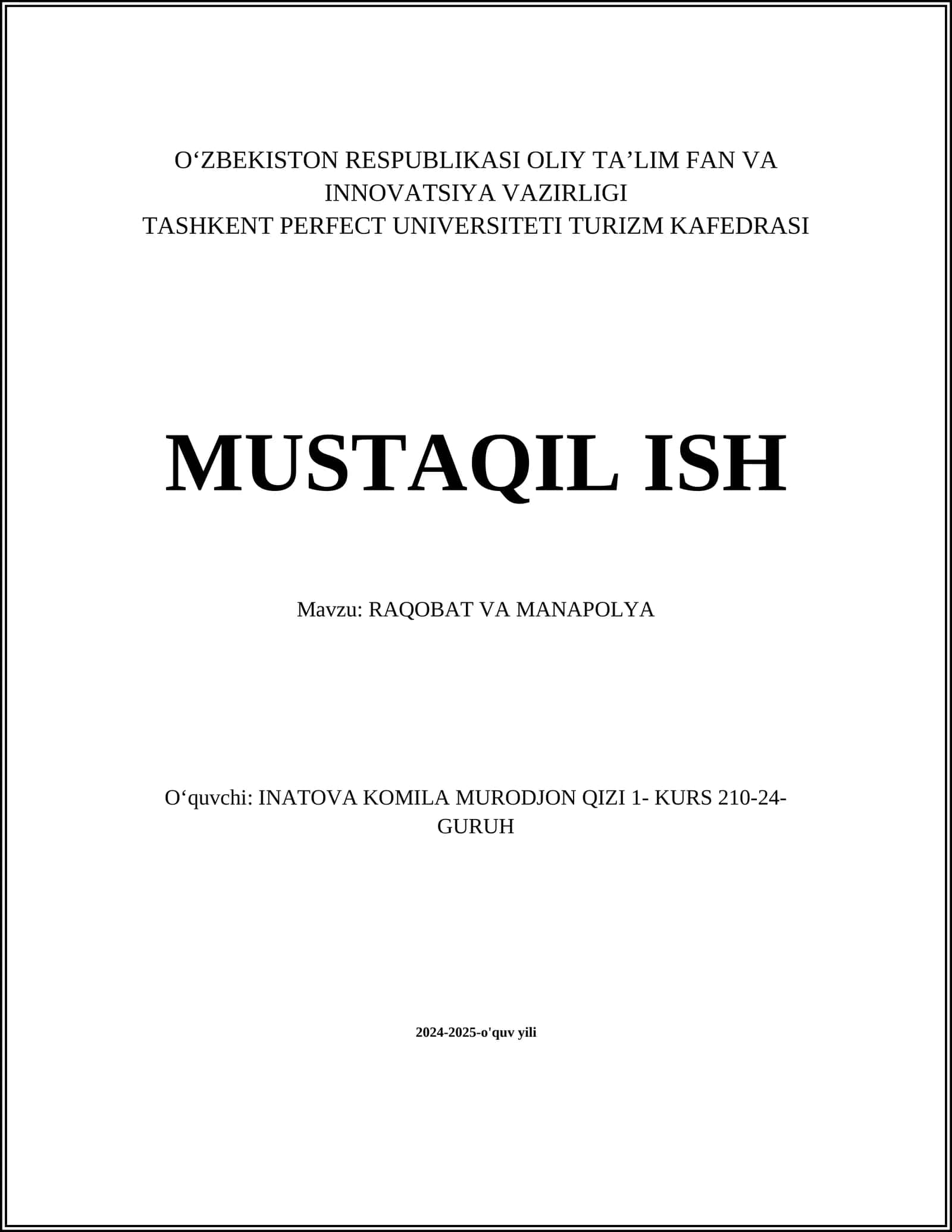 RAQOBAT VA MANAPOLYA