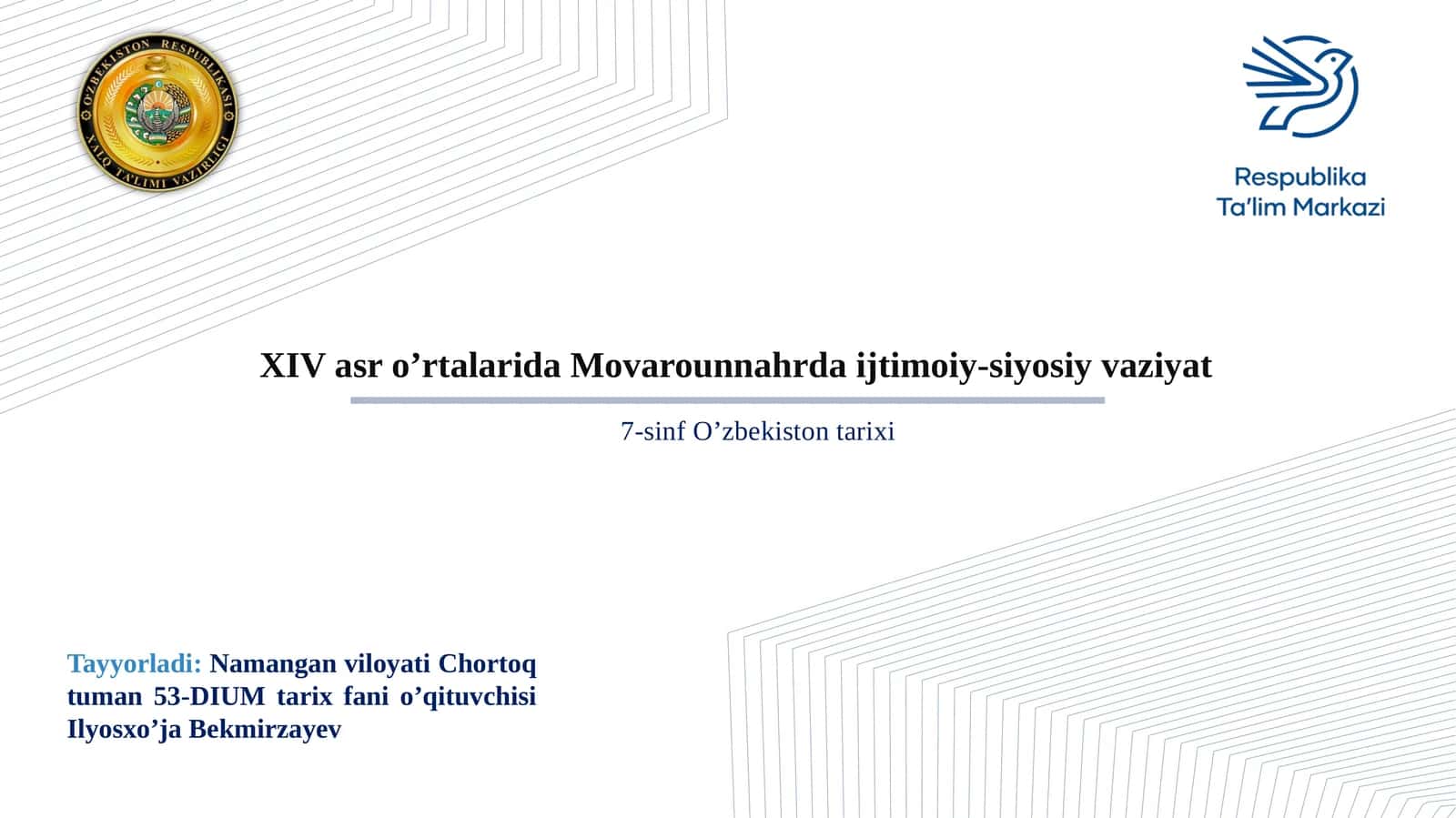 7-sinf O'zbekiston tarixi XIV asrning o'rtalarida Movarounnahrda ijtimoiy-siyosiy vaziyat