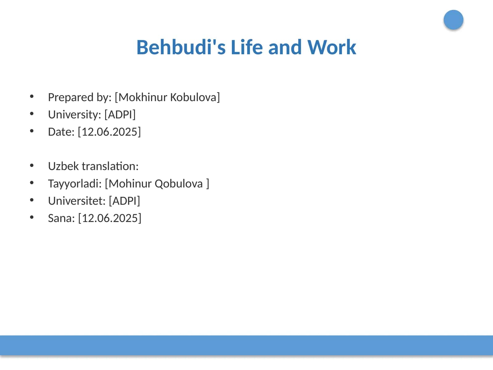 Behbudi's Life and Work