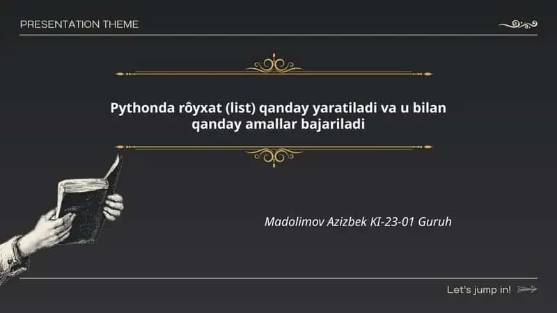 Pythonda rôyxat (list) qanday yaratiladi va u bilan qanday amallar bajariladi