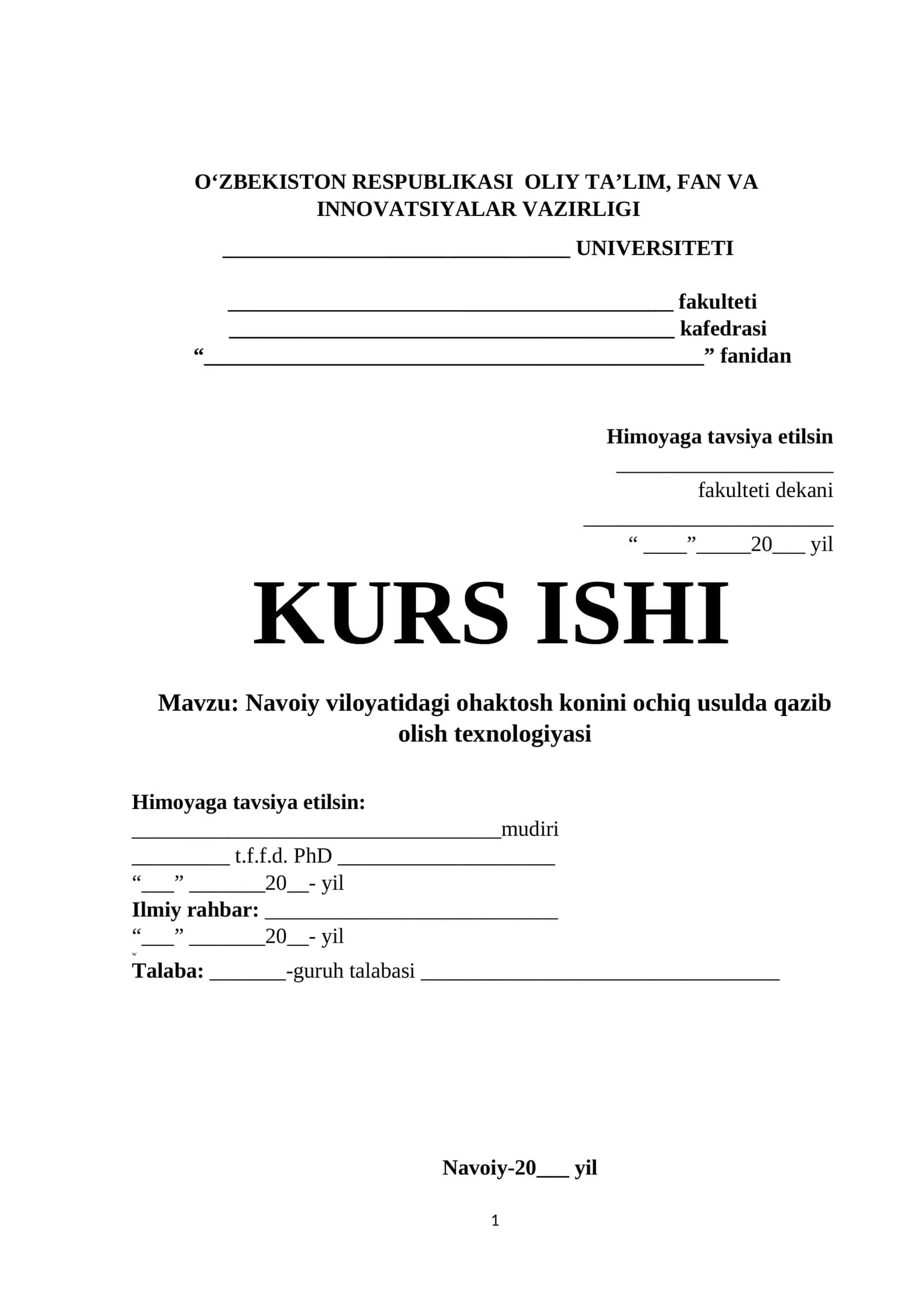 Navoiy viloyatidagi ohaktosh konini ochiq usulda qazib olish texnologiyasi