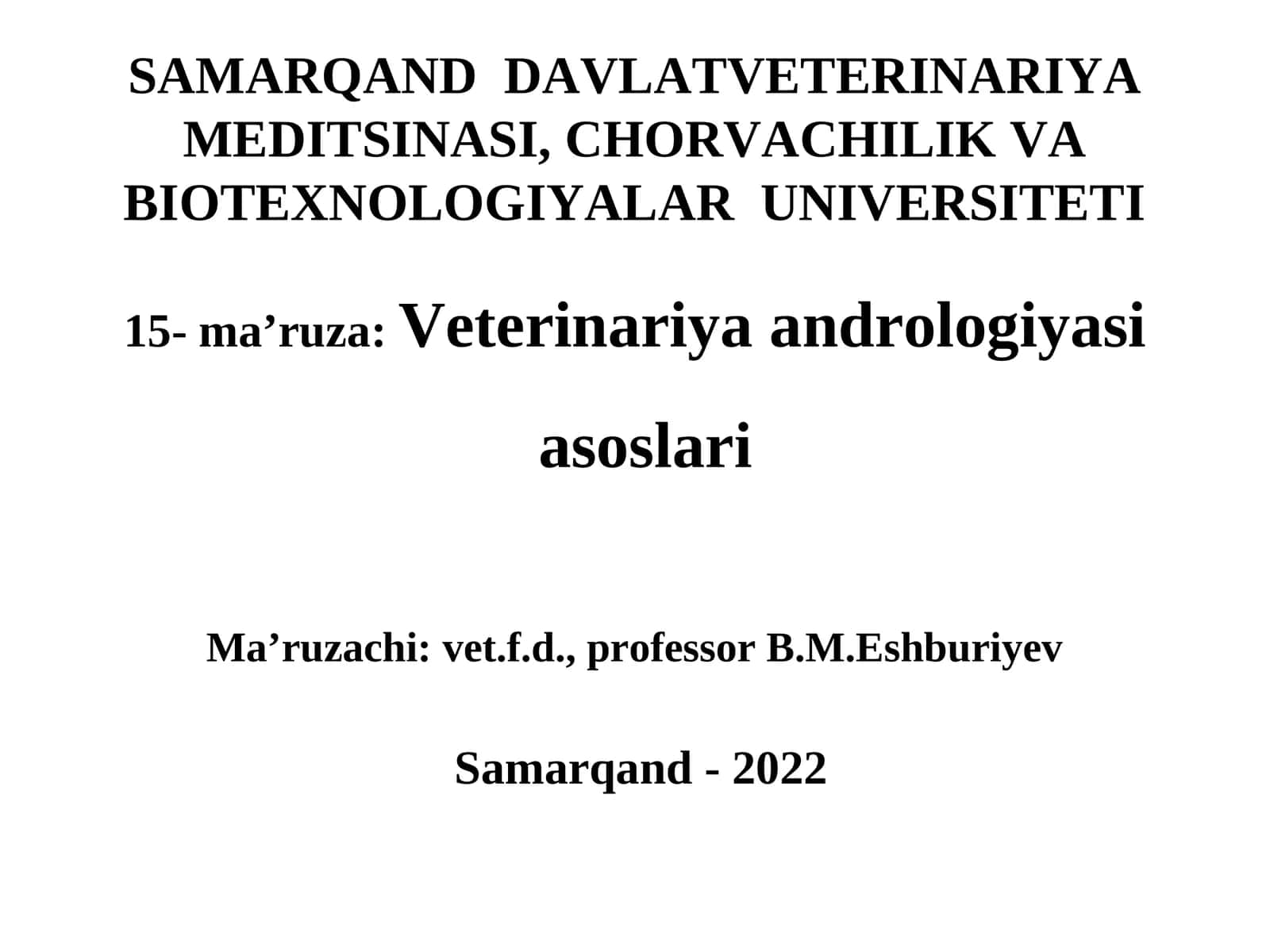 15-ma’ruza:Veterinariya andrologiyasiasoslari