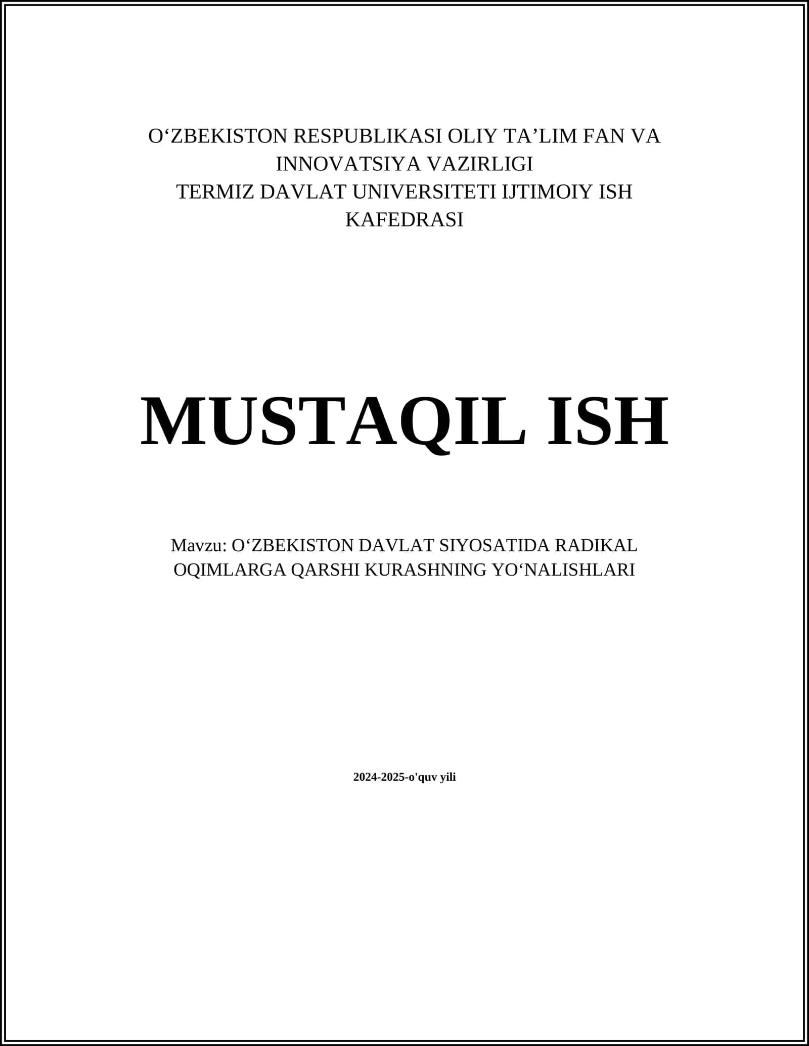 OʻZBEKISTON DAVLAT SIYOSATIDA RADIKAL OQIMLARGA QARSHI KURASHNING YOʻNALISHLARI
