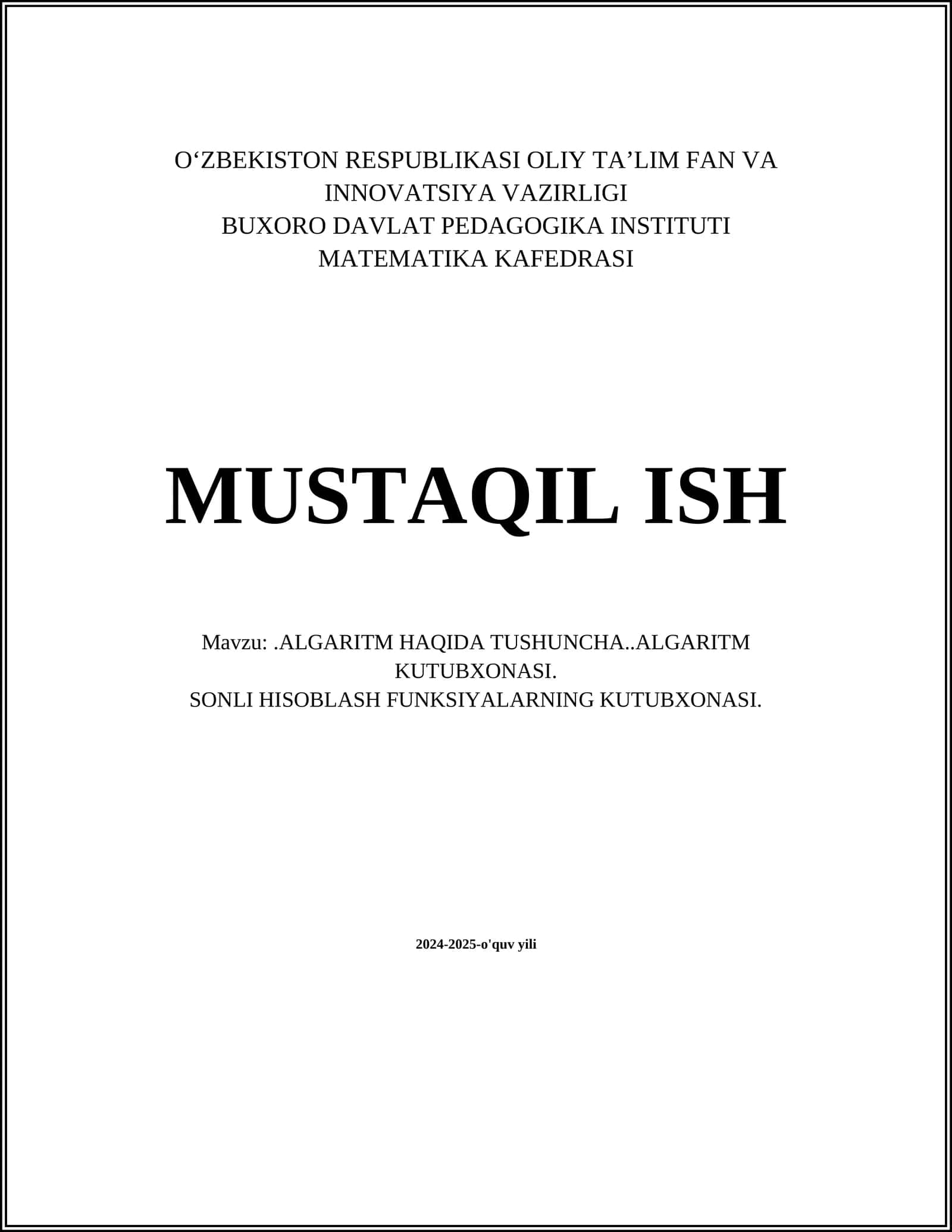 Algoritm haqida tushuncha