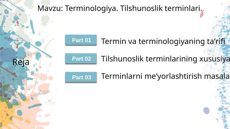 Terminologiya. Tilshunoslik terminlari