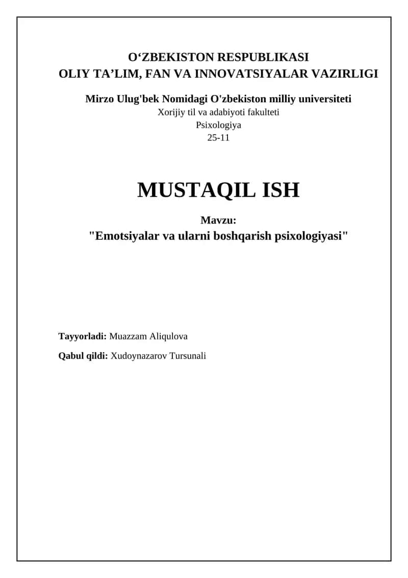 Emotsiyalar va ularni boshqarish psixologiyasi