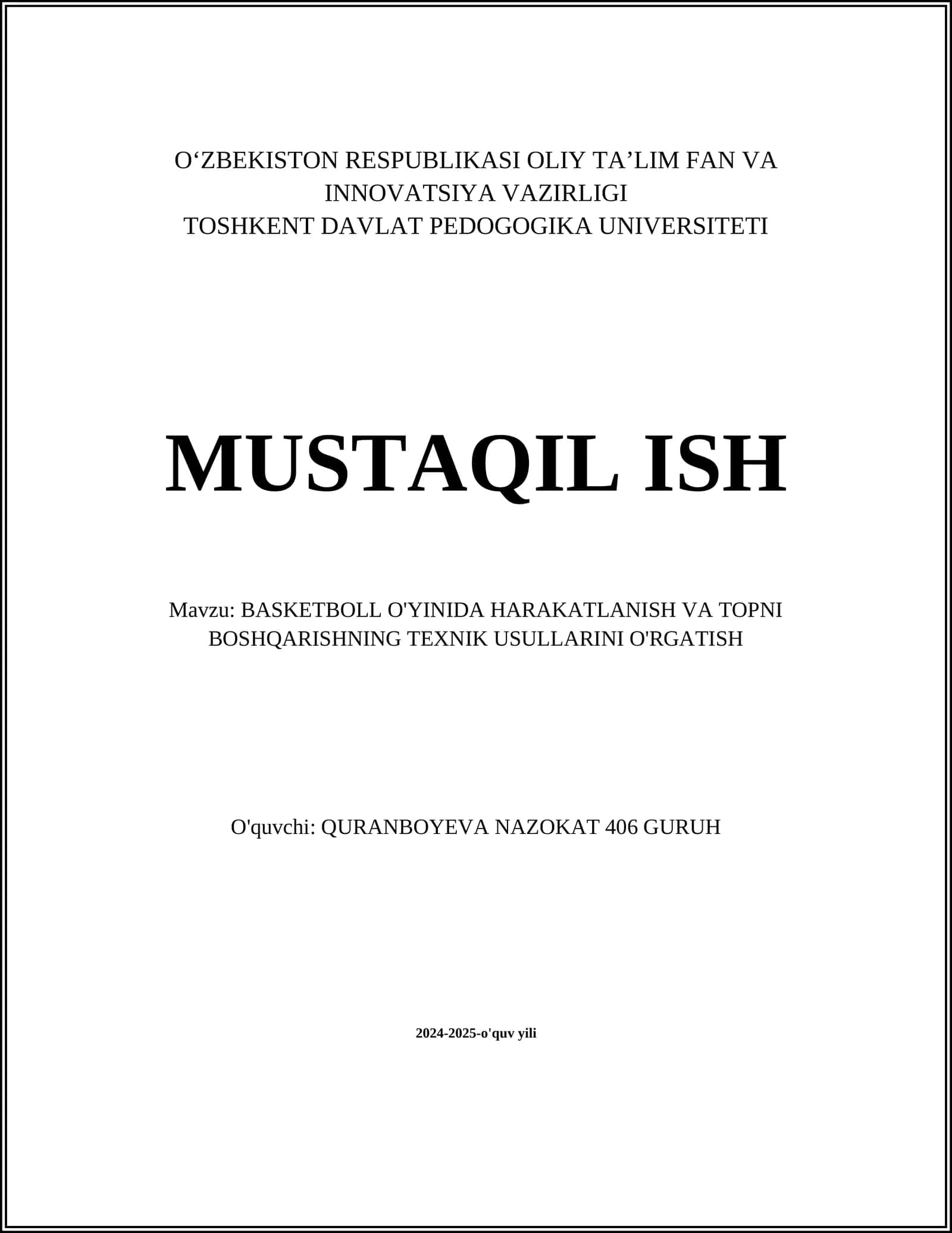 BASKETBOLL O'YINIDA HARAKATLANISH VA TOPNI BOSHQARISHNING TEXNIK USULLARINI O'RGATISH