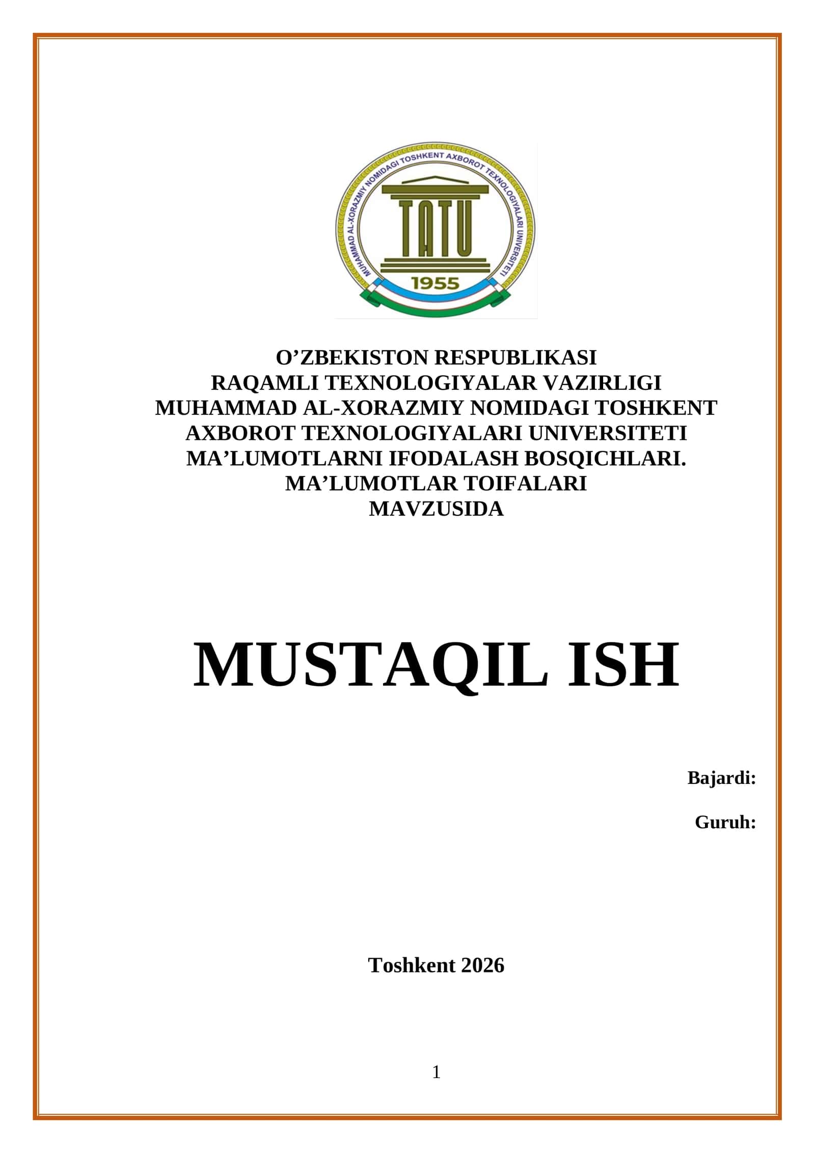 MA’LUMOTLARNI IFODALASH BOSQICHLARI. MA’LUMOTLAR TOIFALARI