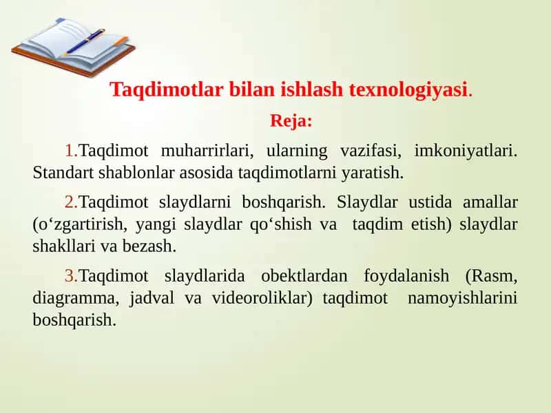 Taqdimotlar bilan ishlash texnologiyasi