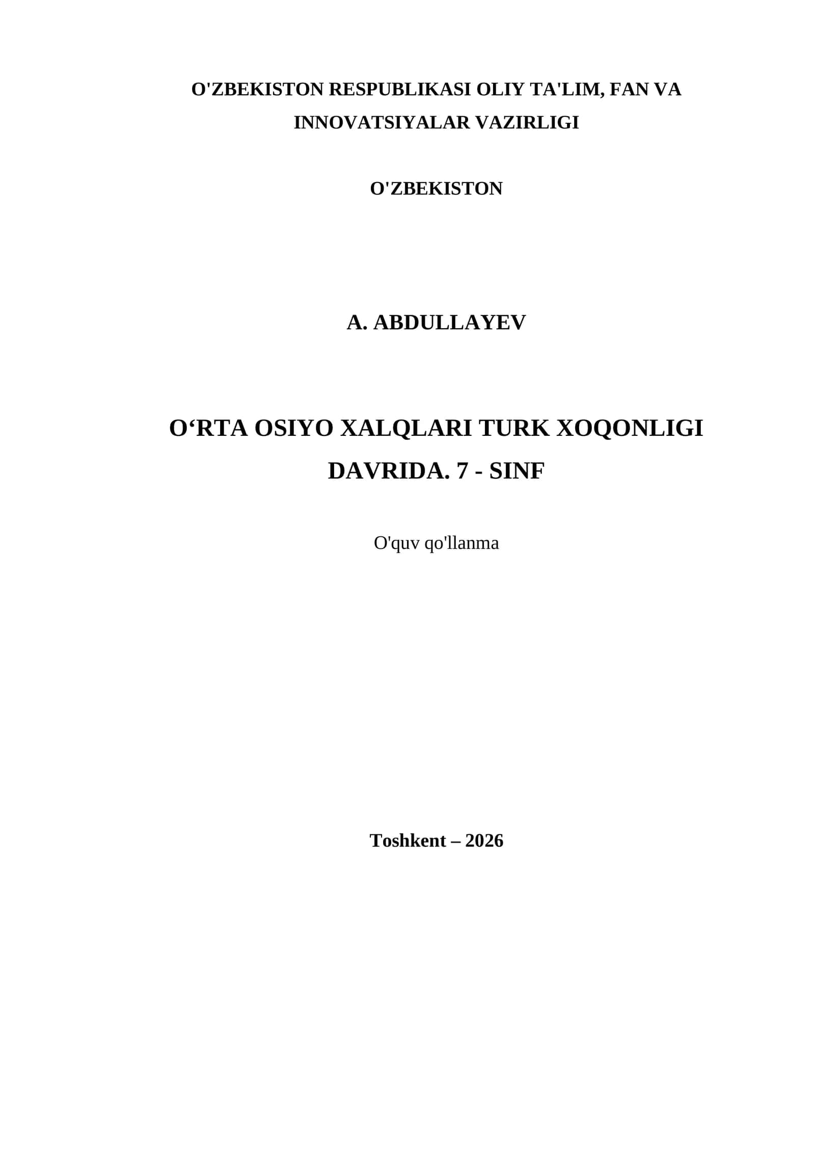 O‘RTA OSIYO XALQLARI TURK XOQONLIGI DAVRIDA. 7 - SINF
