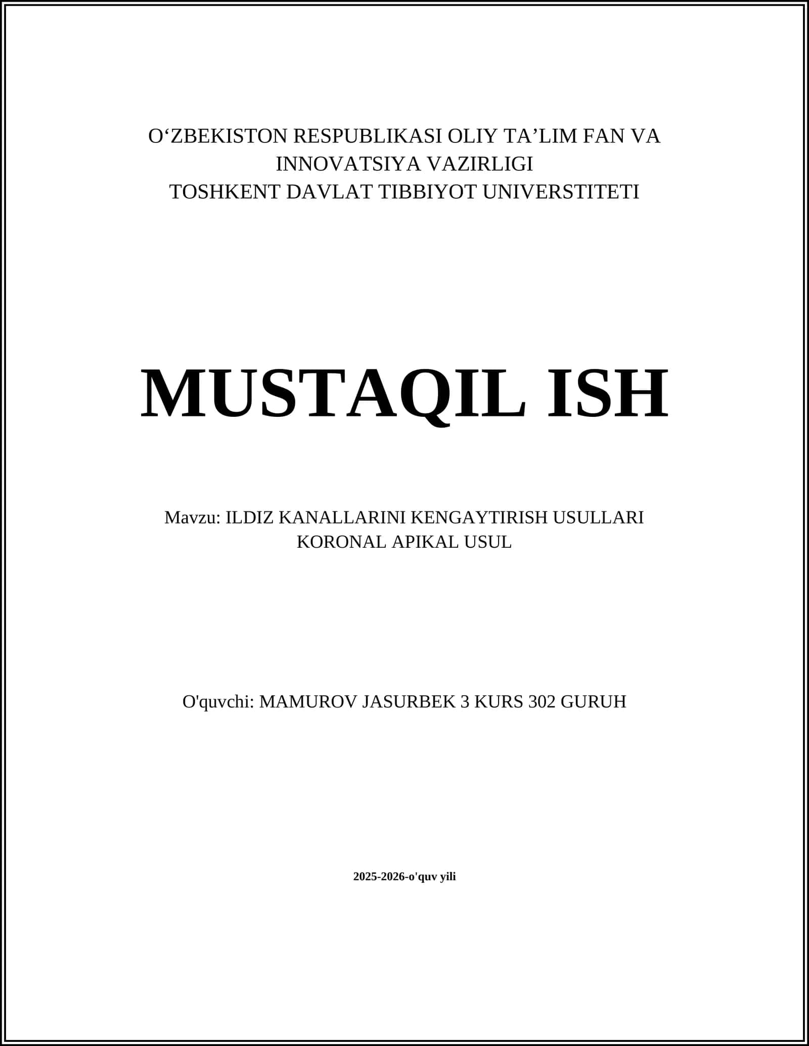 ILDIZ KANALLARINI KENGAYTIRISH USULLARI KORONAL APIKAL USUL