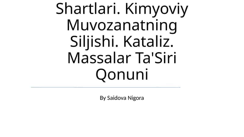 Kimyoviy Muvozanatning Siljishi