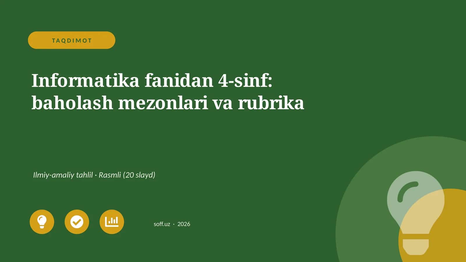 Informatika fanidan 4-sinf: baholash mezonlari va rubrika