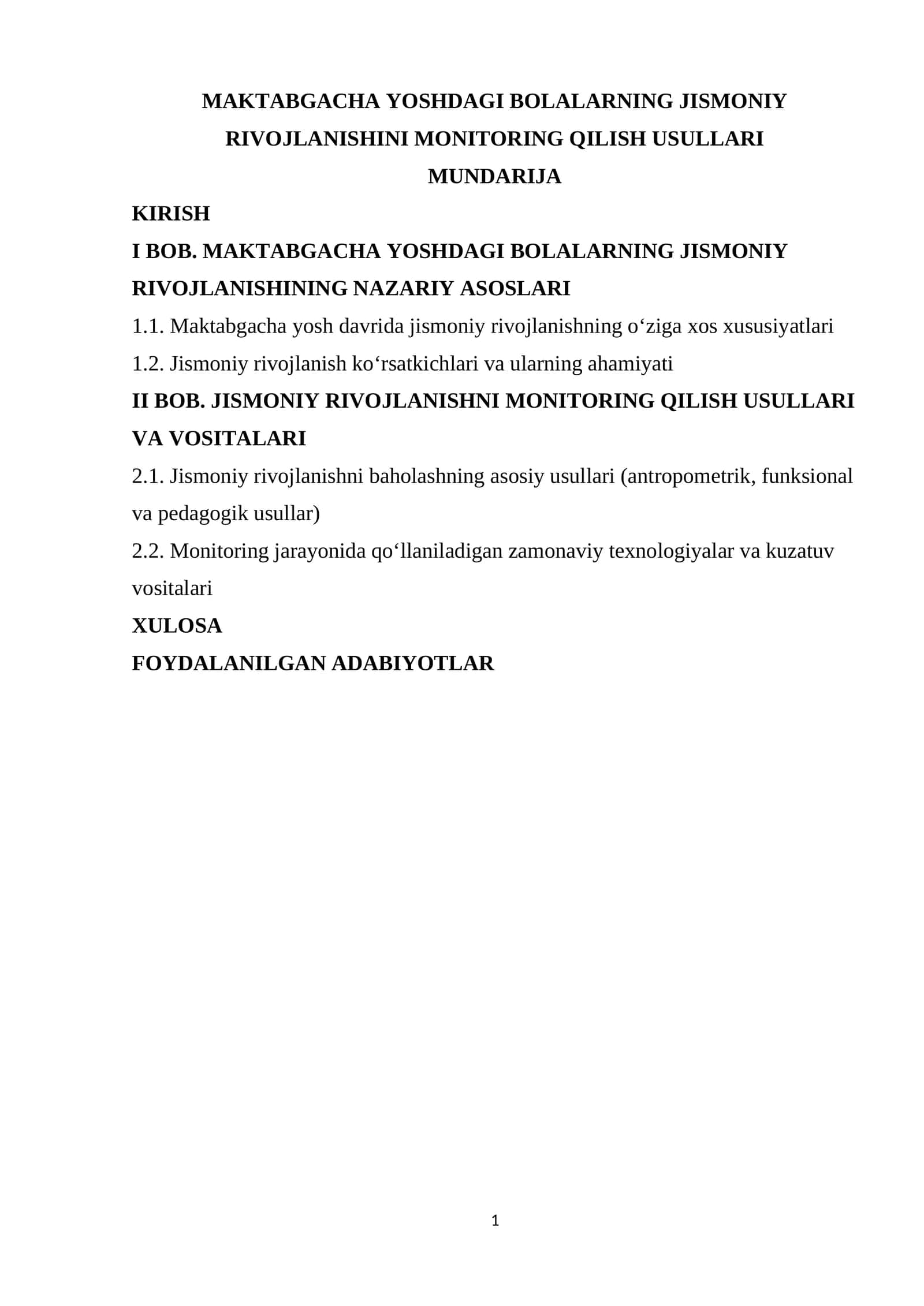 Maktabgacha yoshdagi bolalarning jismoniy rivojlanishini monitoring qilish usullari