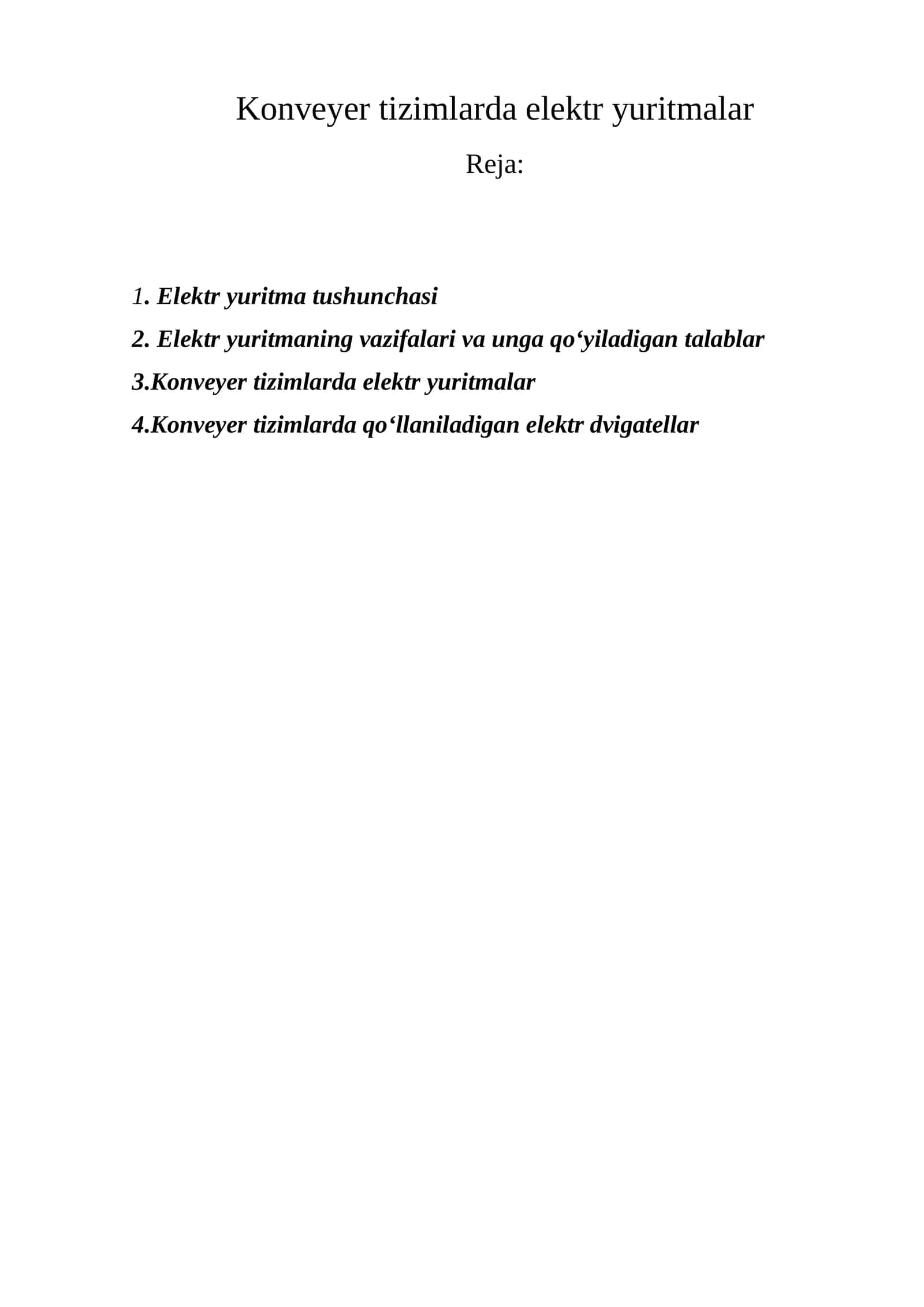 Konveyer tizimlarda elektr yuritmalar