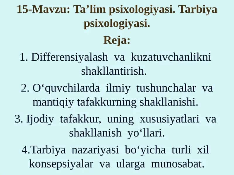 Ta’lim psixologiyasi. Tarbiya psixologiyasi