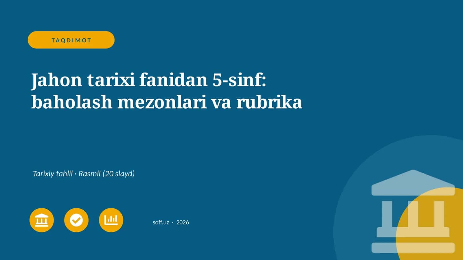 Jahon tarixi fanidan 5-sinf: baholash mezonlari va rubrika