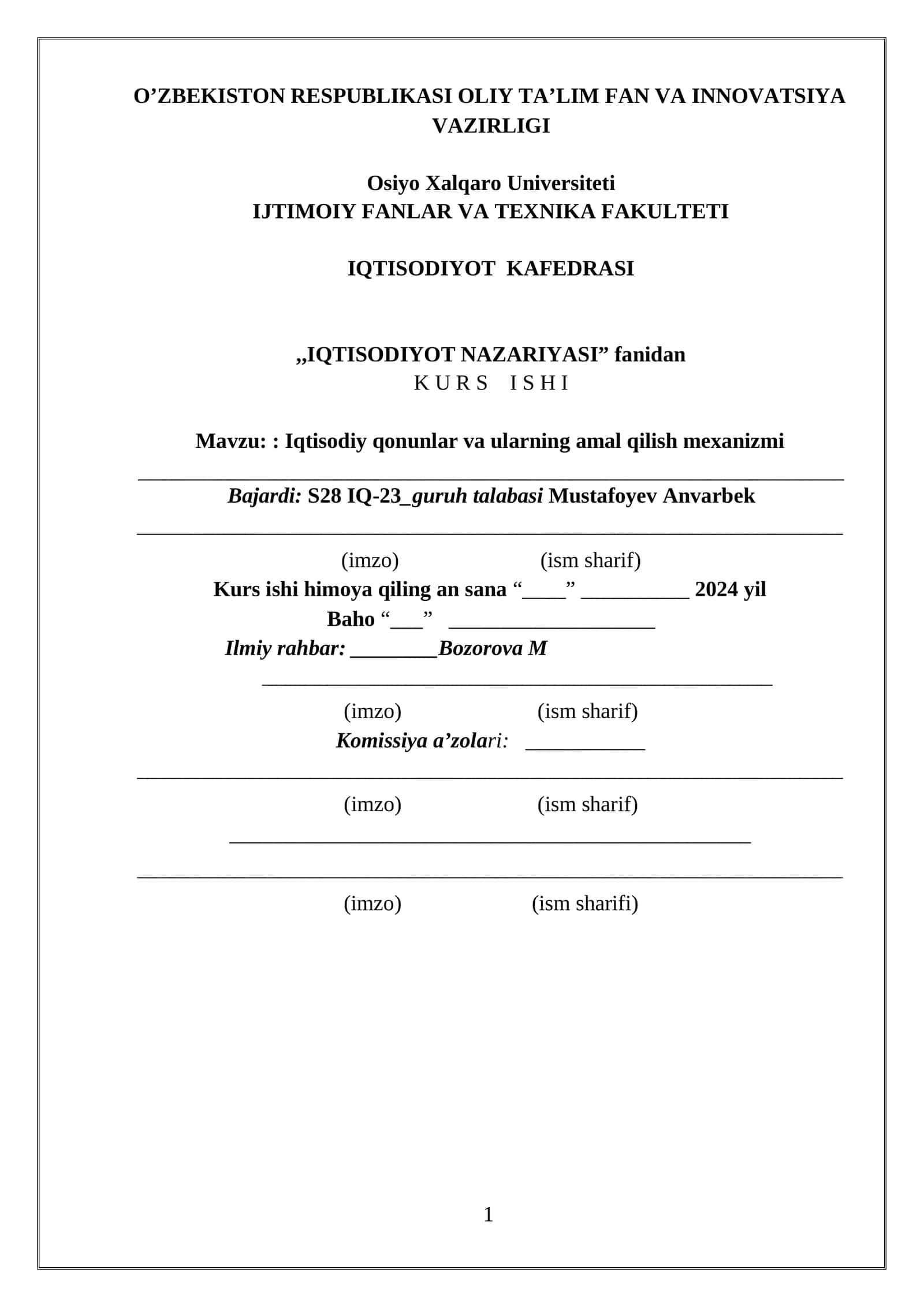 Iqtisodiy qonunlar va ularning amal qilish mexanizmi