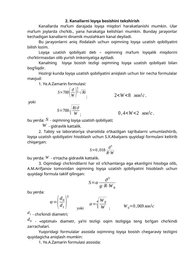 Kanallarni loyqa bosishini tekshirish