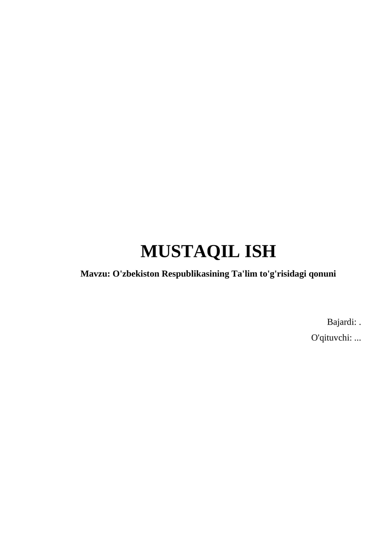 O'zbekiston Respublikasining Ta'lim to'g'risidagi qonuni