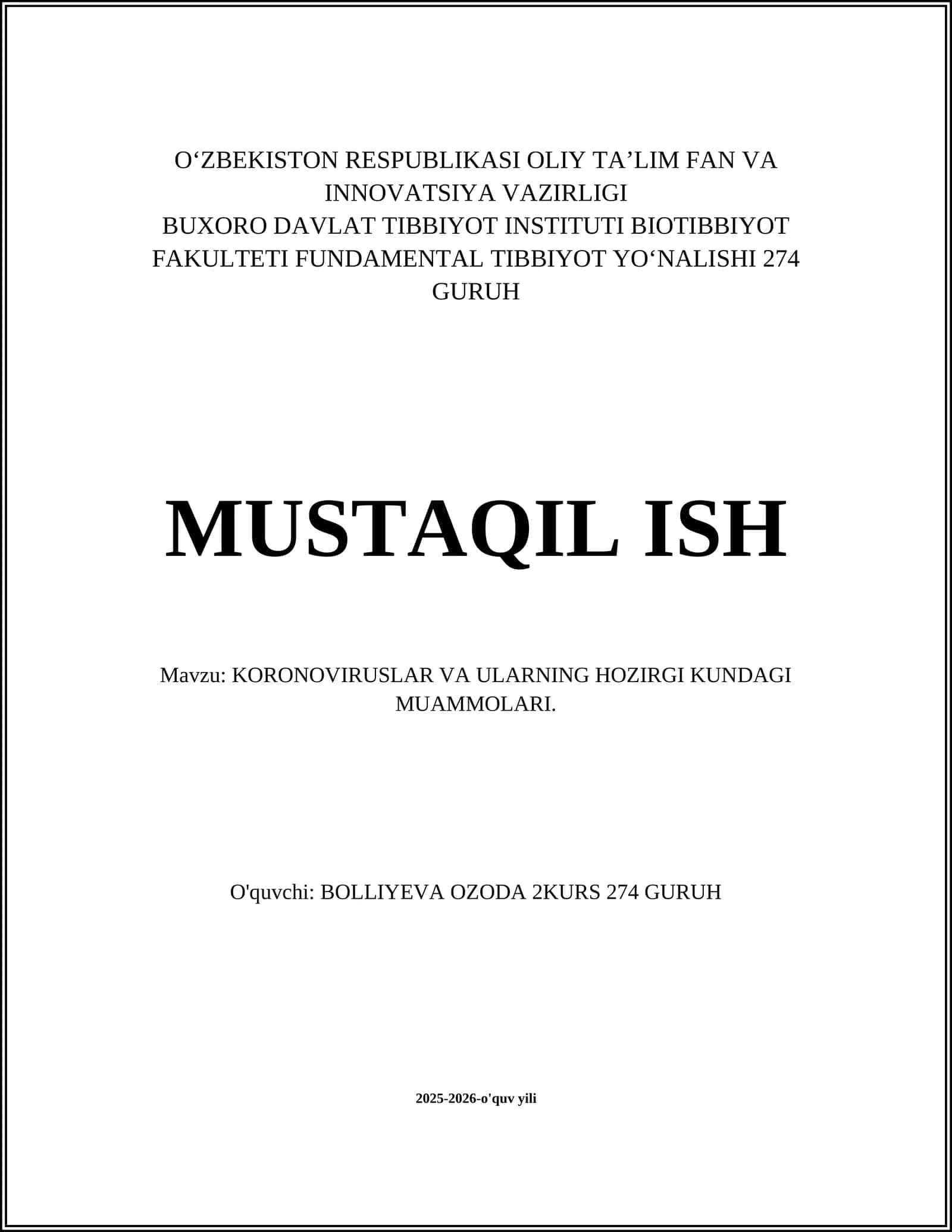 Koronaviruslar va Ularning Hozirgi Kundagi Muammolari