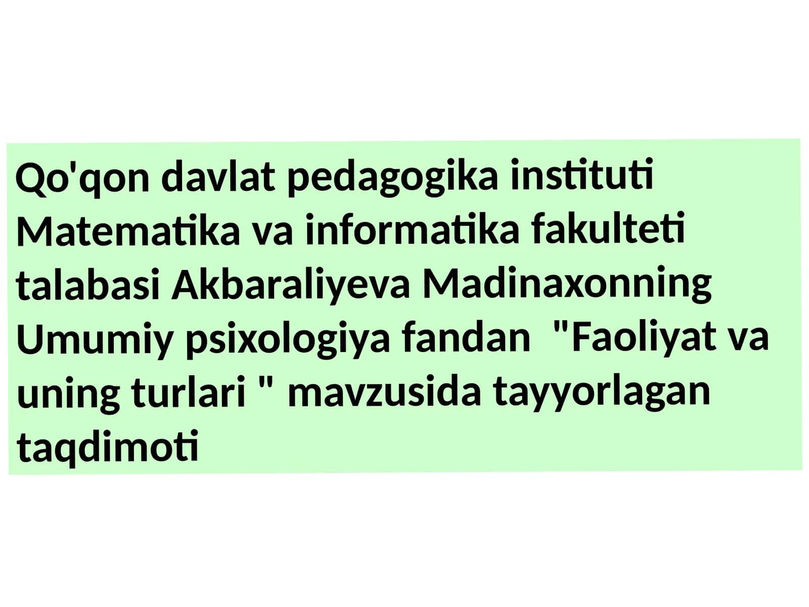 Faoliyat va uning turlari