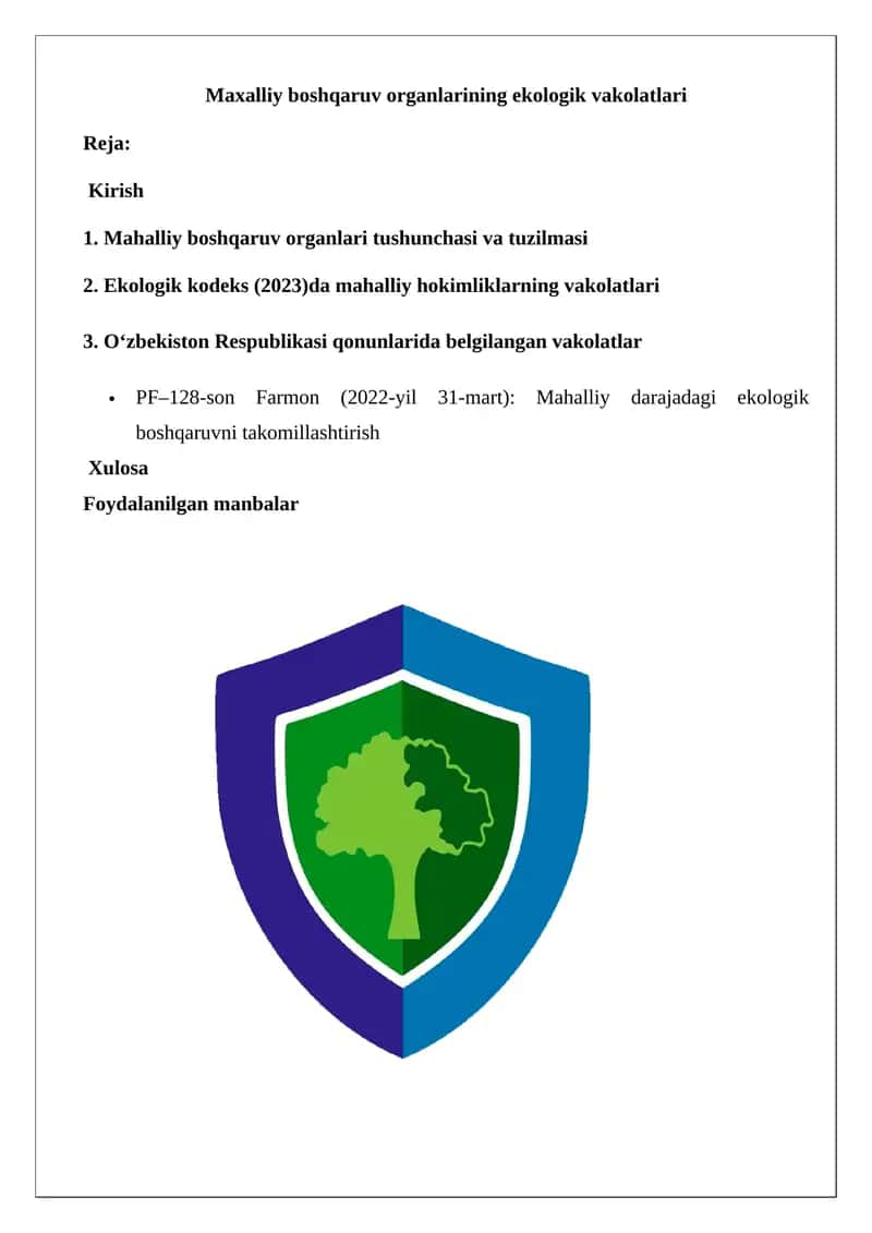 Maxalliy boshqaruv organlarining ekologik vakolatlari