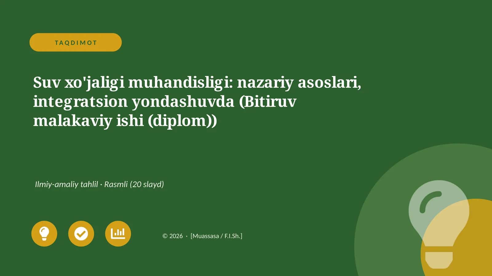 Suv xo'jaligi muhandisligi: nazariy asoslari, integratsion yondashuvda (Bitiruv malakaviy ishi (diplom))