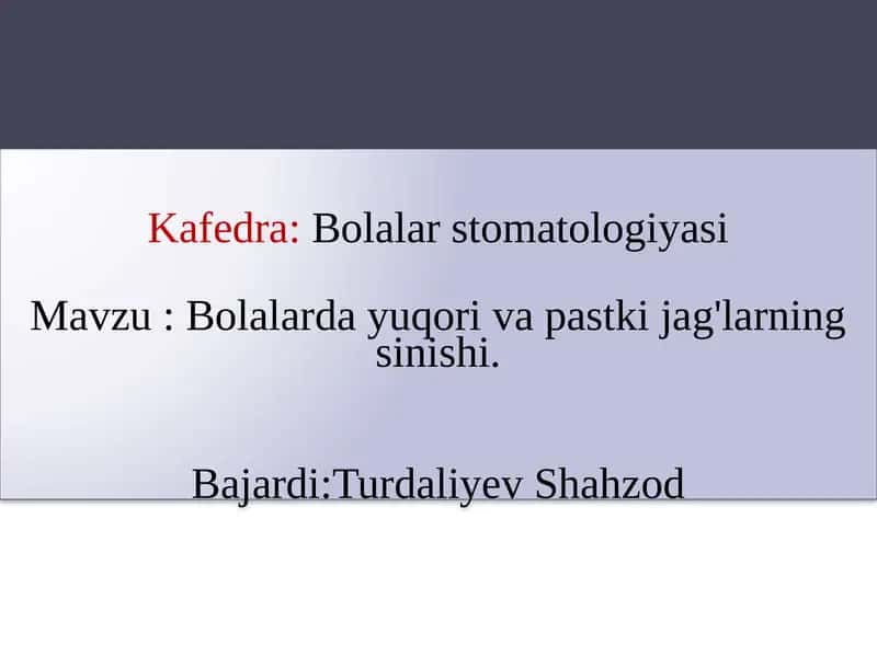 Bolalarda yuqori va pastki jag'larning sinishi