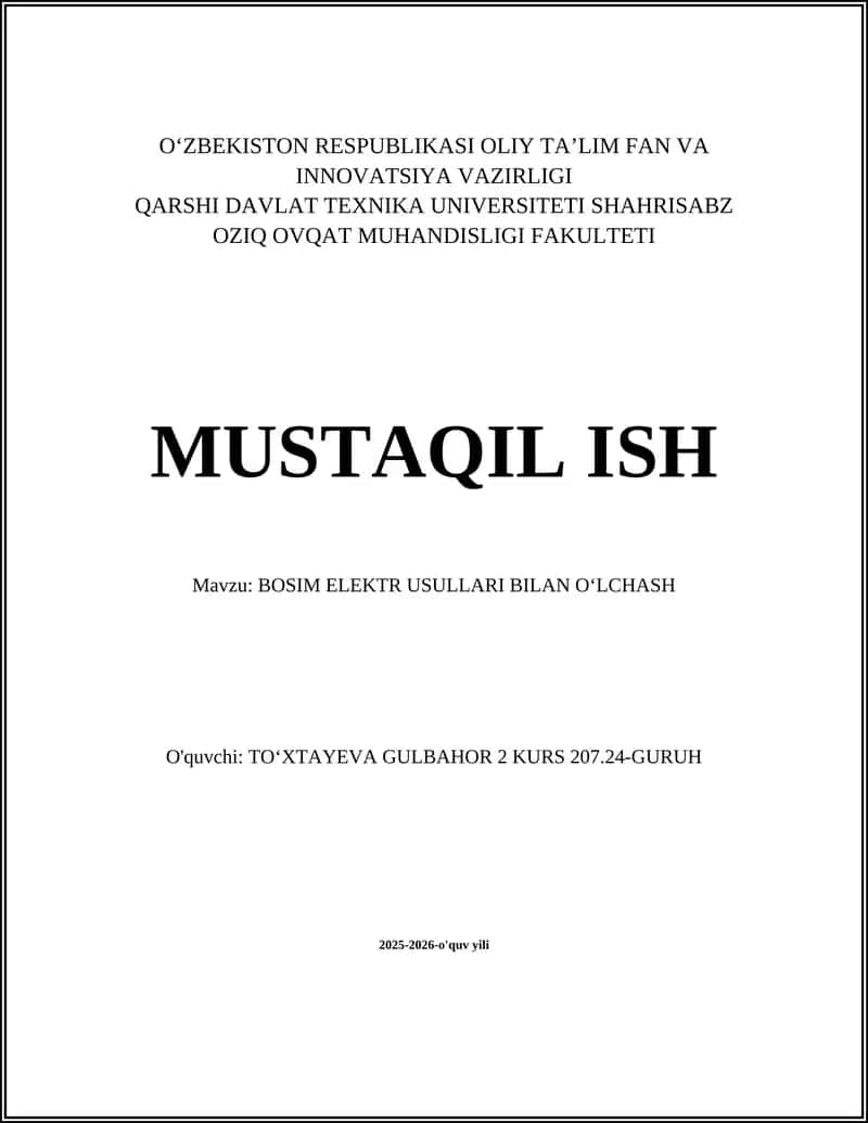 Bosim elektr usullari bilan o'lchash