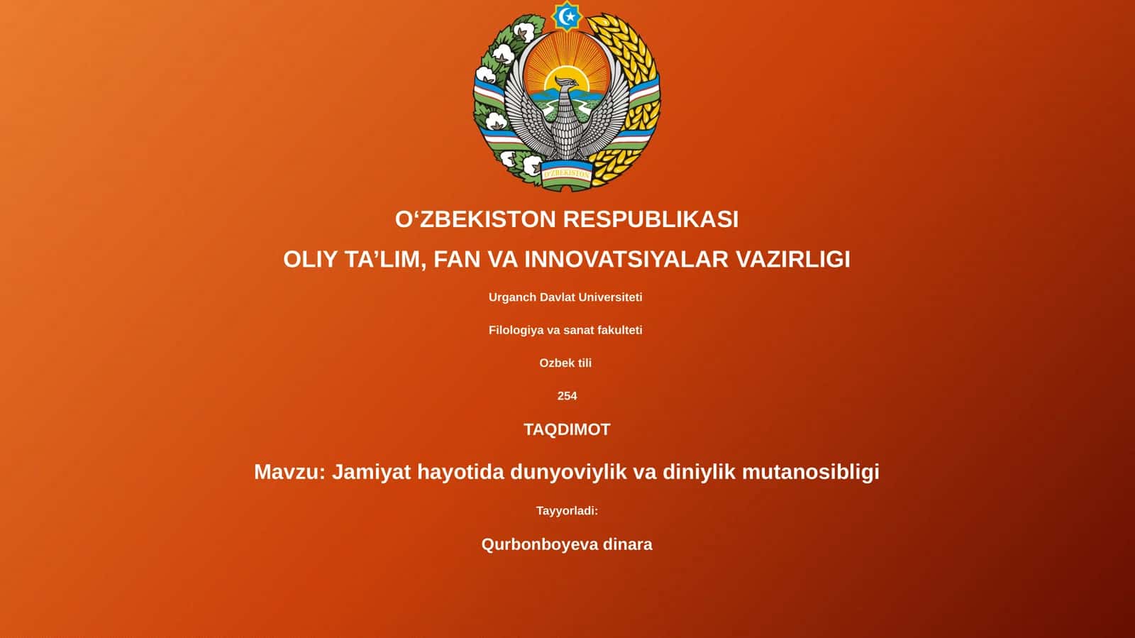 Jamiyat hayotida dunyoviylik va diniylik mutanosibligi