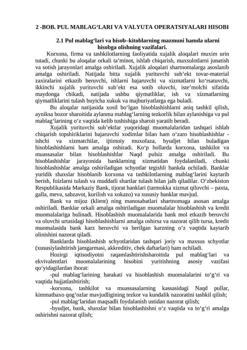 Pul mablag‘lari va valyuta operatsiyalari hisobi
