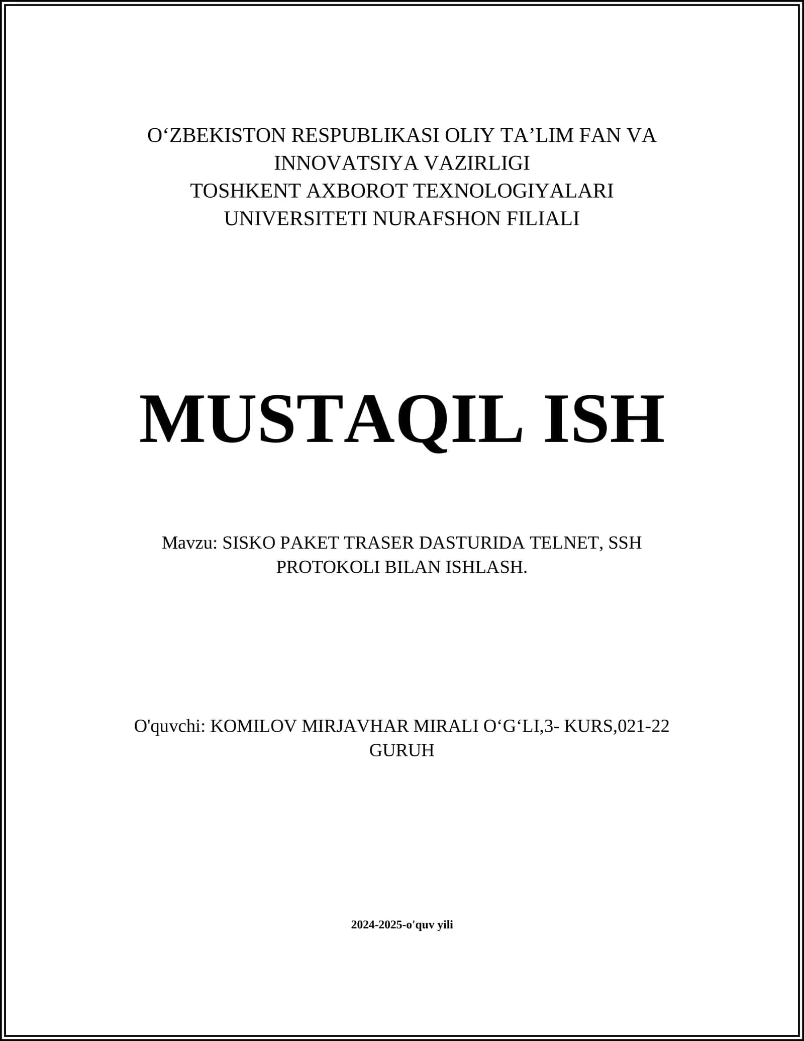 SISKO PAKET TRASER DASTURIDA TELNET, SSH PROTOKOLI BILAN ISHLASH