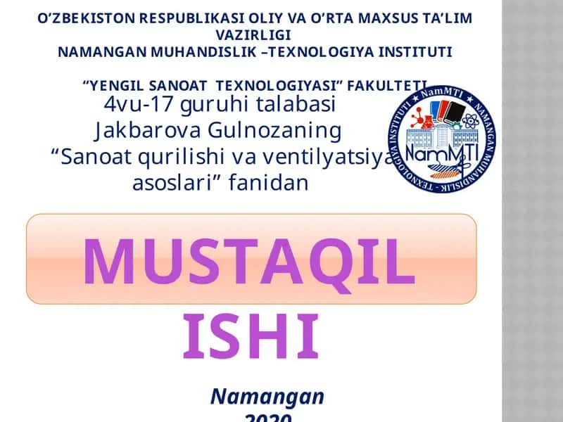 Sanoat qurilishi va ventilatsiya asoslari
