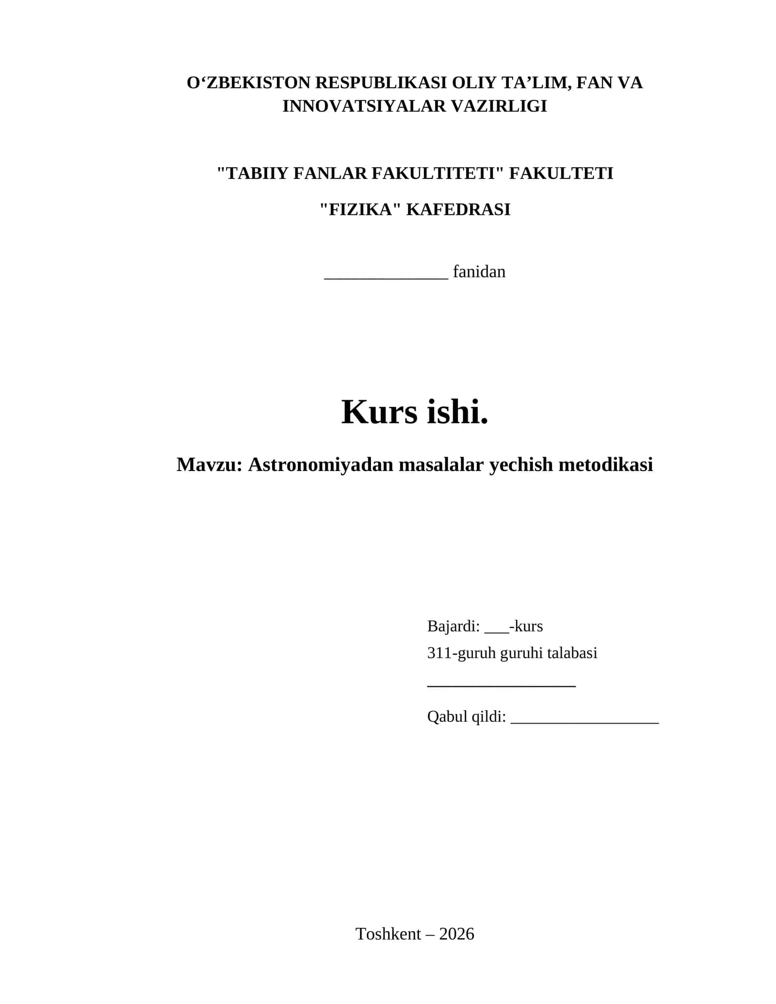 Astronomiyadan masalalar yechish metodikasi