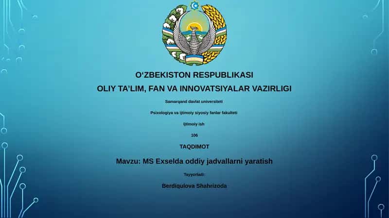 MS Exselda oddiy jadvallarni yaratish