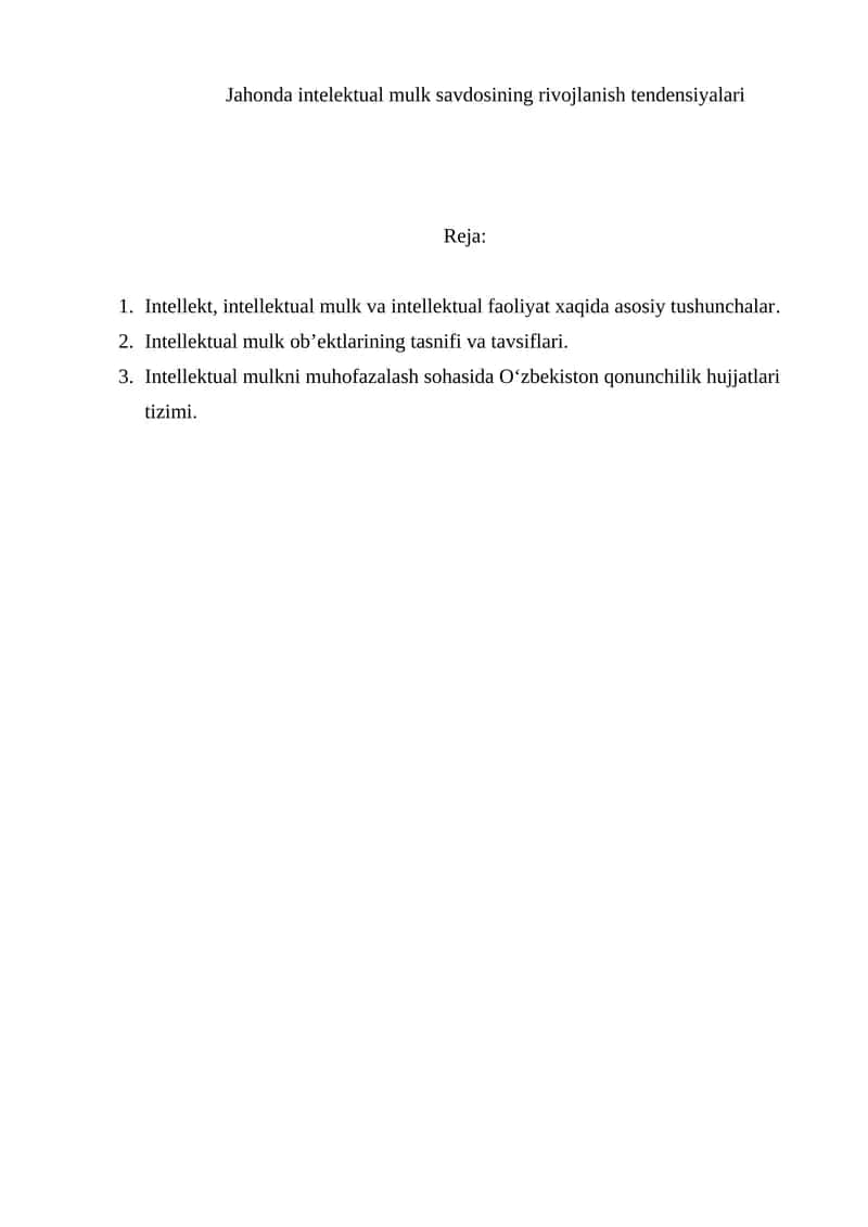 Intellektual mulk savdosining rivojlanish tendensiyalari