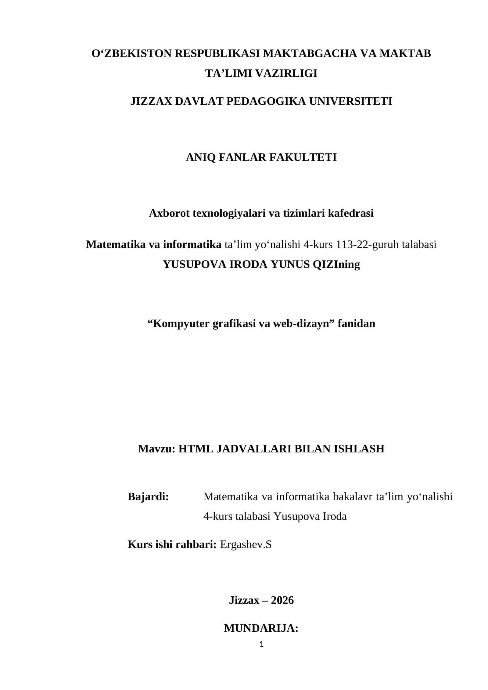 HTML JADVALLARI BILAN ISHLASH