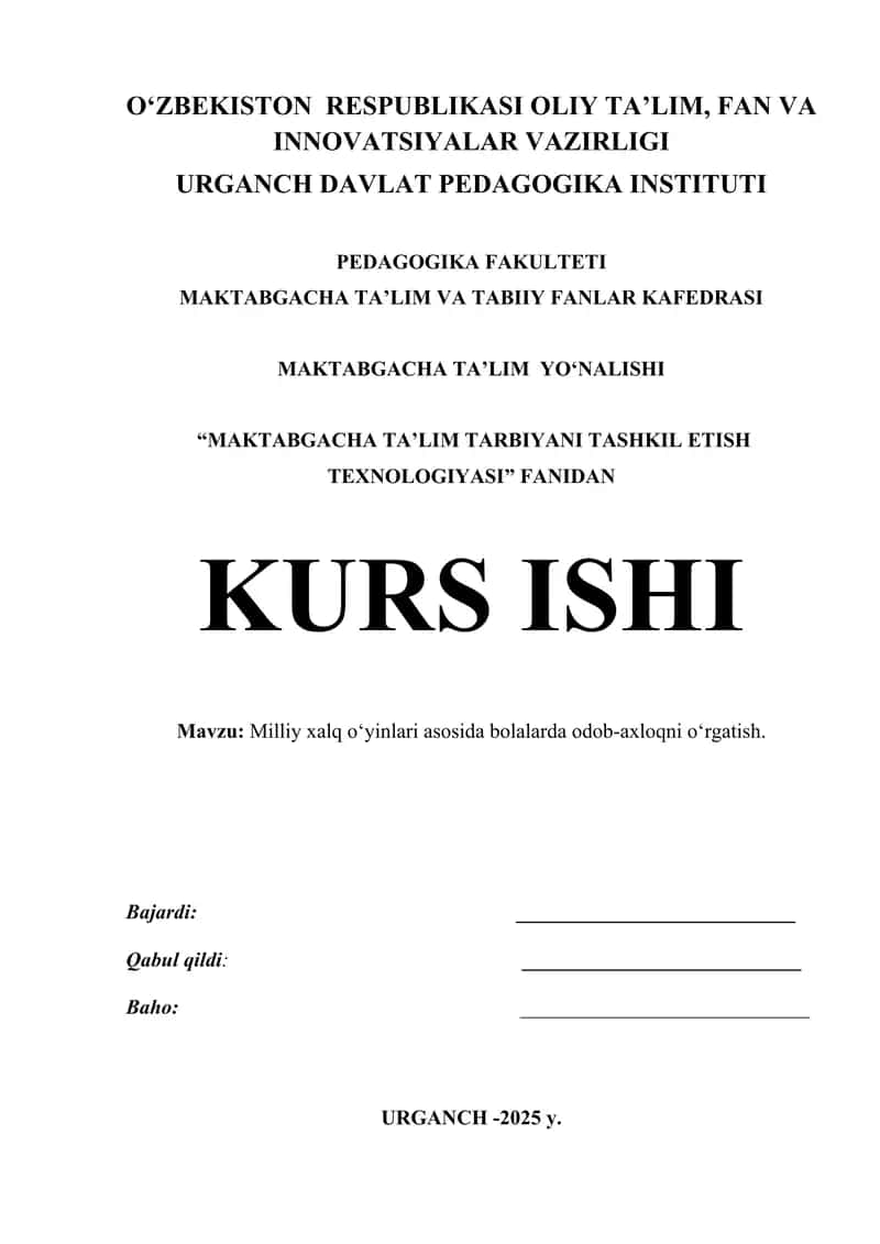 Maktabgacha ta’lim tarbiyani tashkil etish texnologiyasi