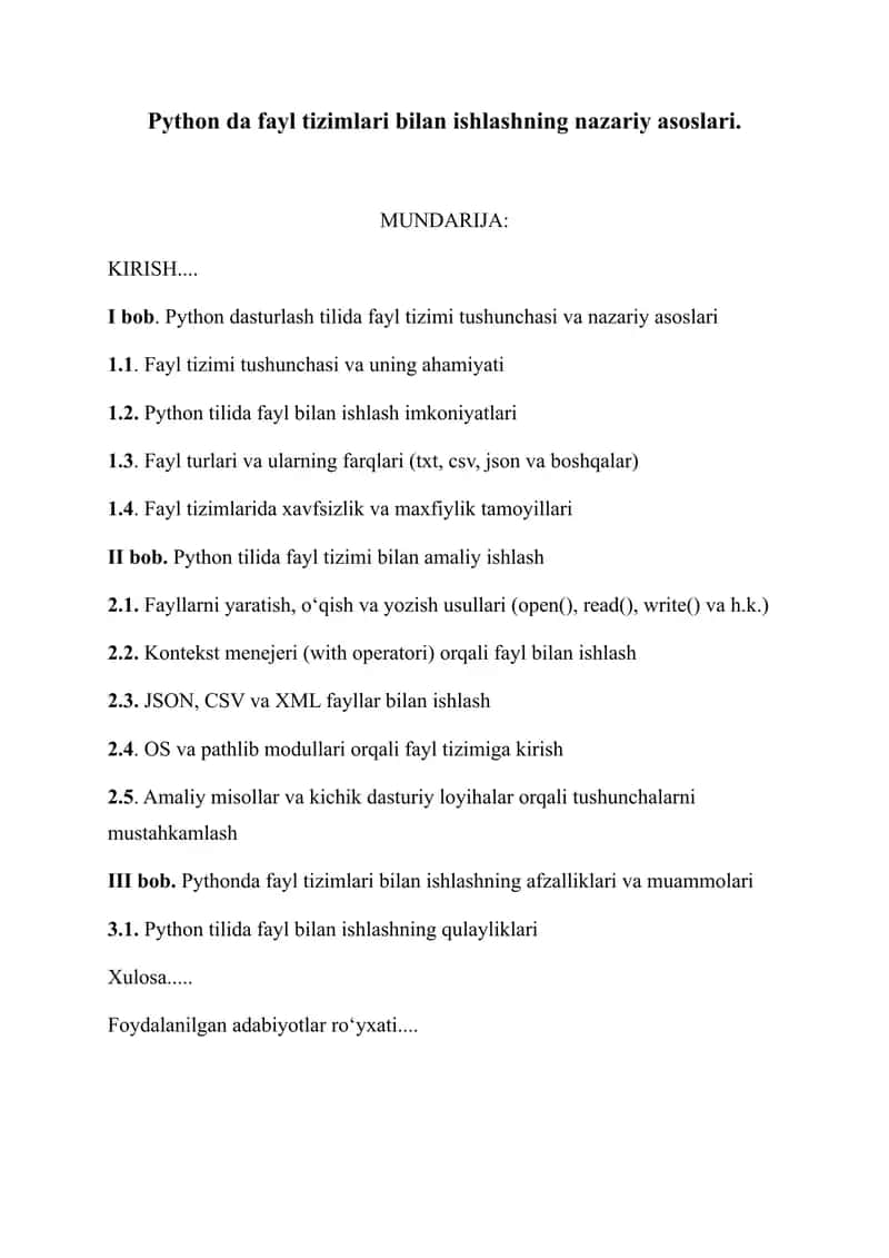 Python da fayl tizimlari bilan ishlashning nazariy asoslari